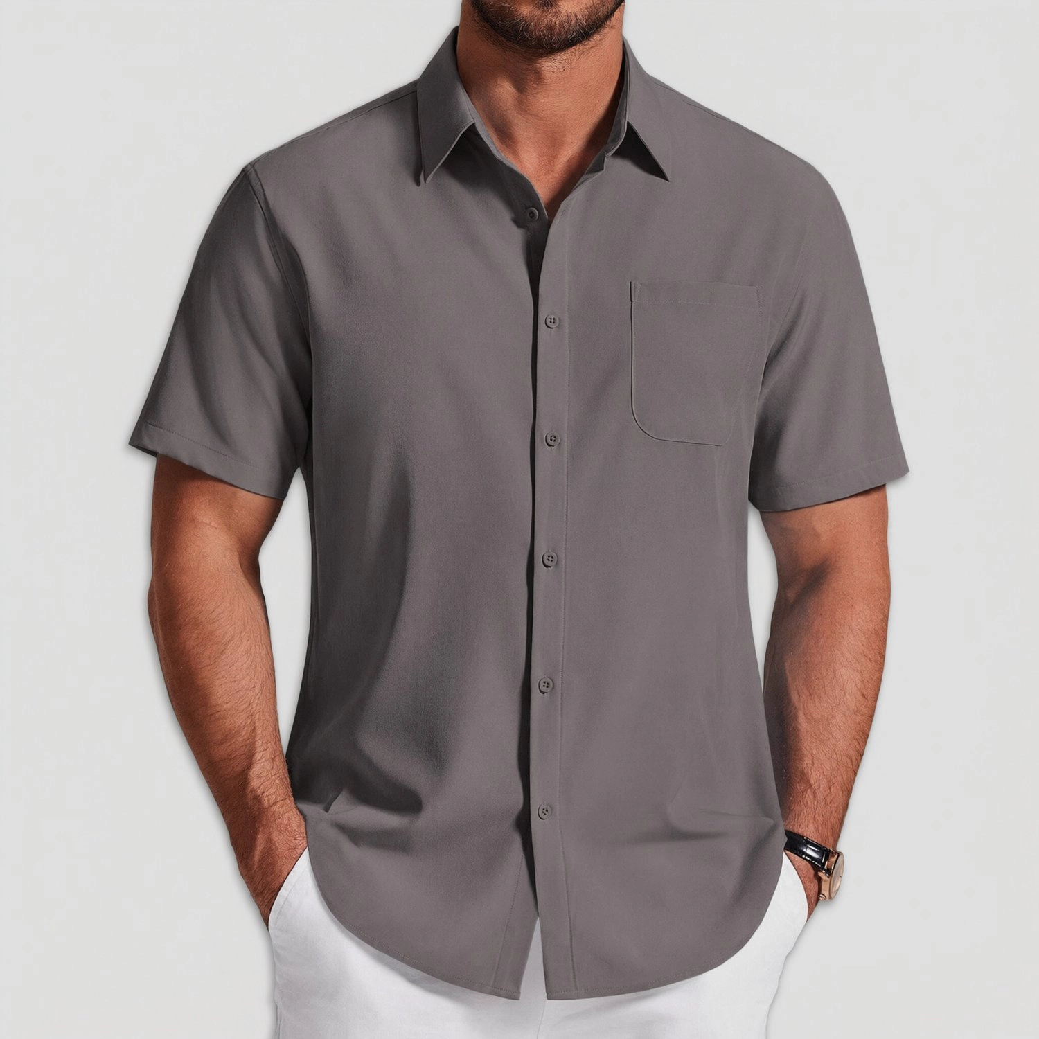 COOFANDY Mens Short Sleeve Button Down Shirt Casual Lapel Collar Pocket  Tops