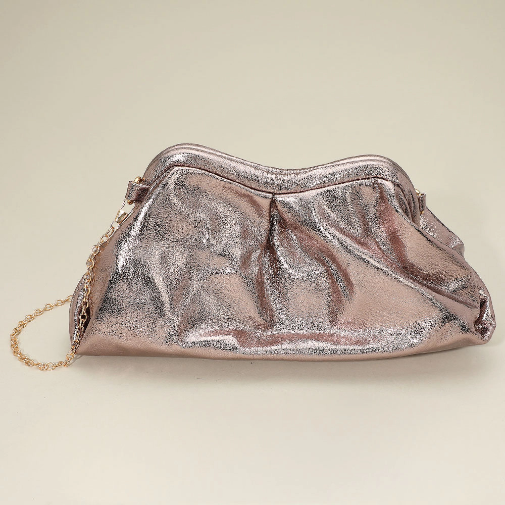 FASHNZFAB Metallic Pleated Frame Clutch Evening Bag / Crossbody Bag