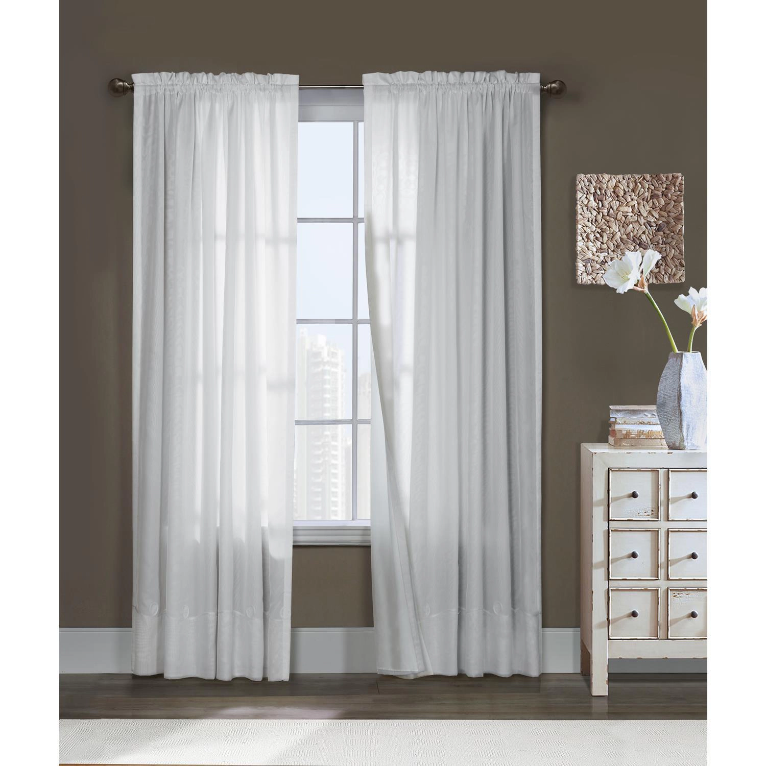 Commonwealth Thermavoile Rhapsody Lined Tailored Pole Top Curtain Panel - 54x84" - White