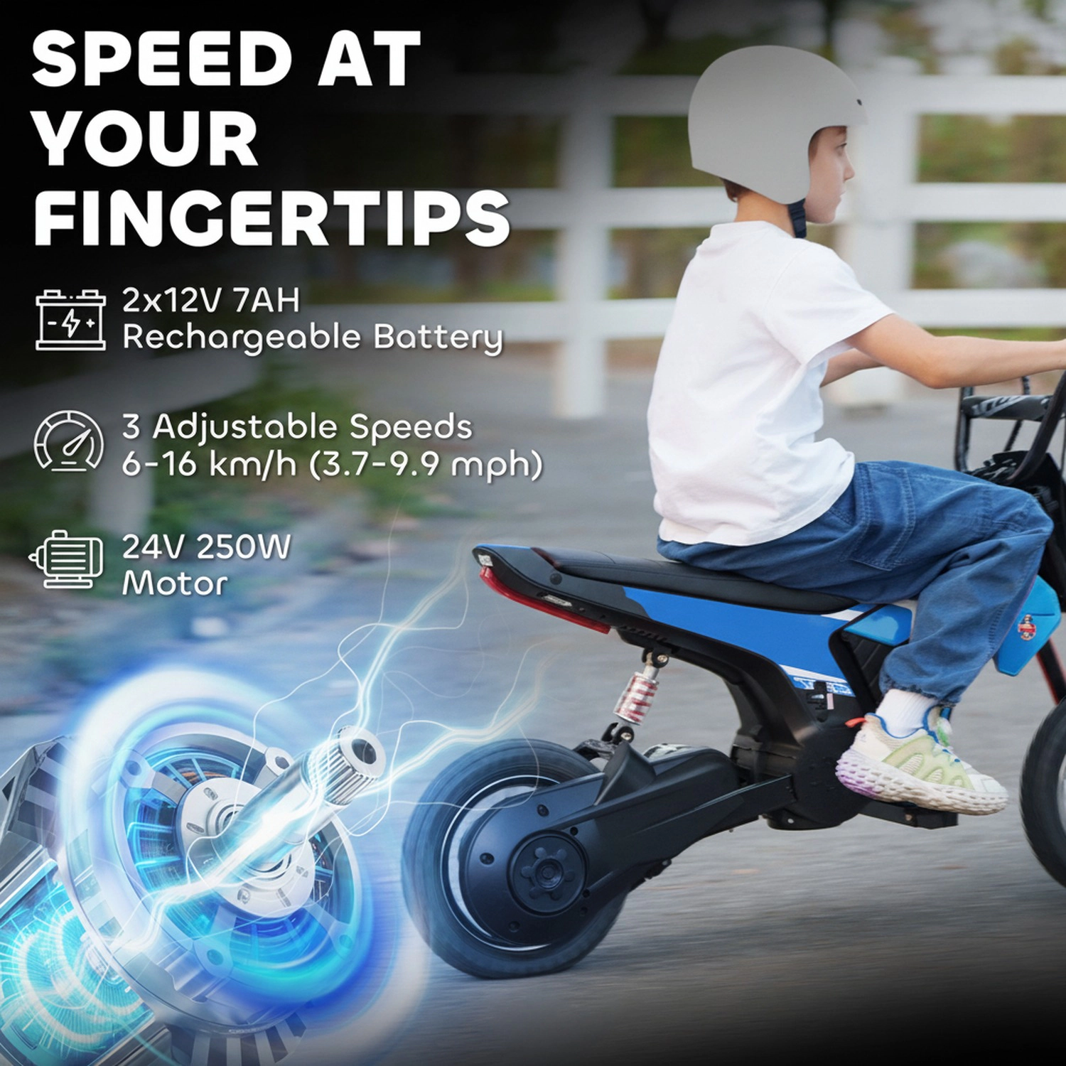 HONGGE Qaba 24V Kids Motorcycle, Electric Dirt Bike with 250W Motor, Up to 9.9 MPH