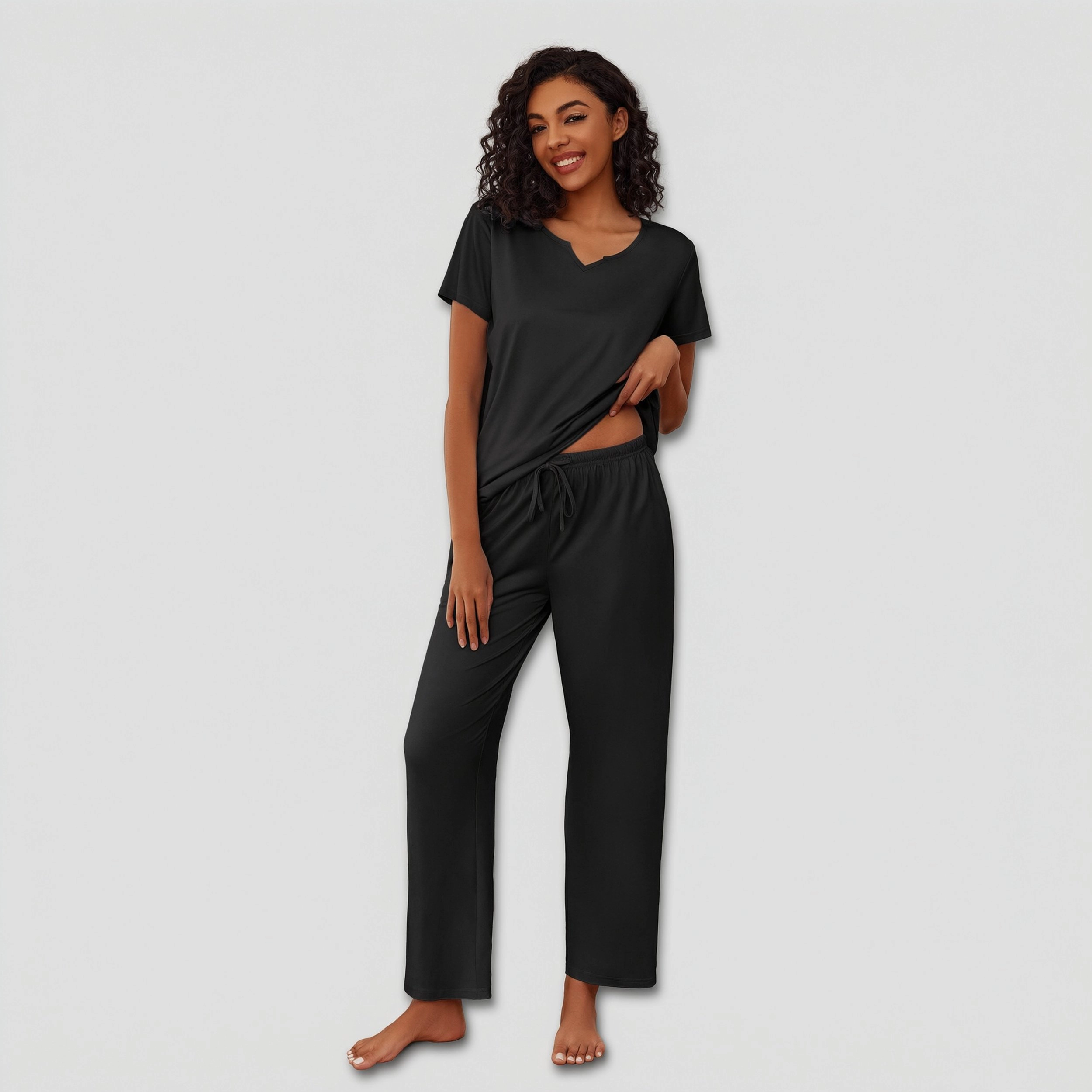 Ekouaer 2 Piece Womens Pajamas Short Sleeve Top and Long Pants Pjs Set Printed Sleepwear with Pocket