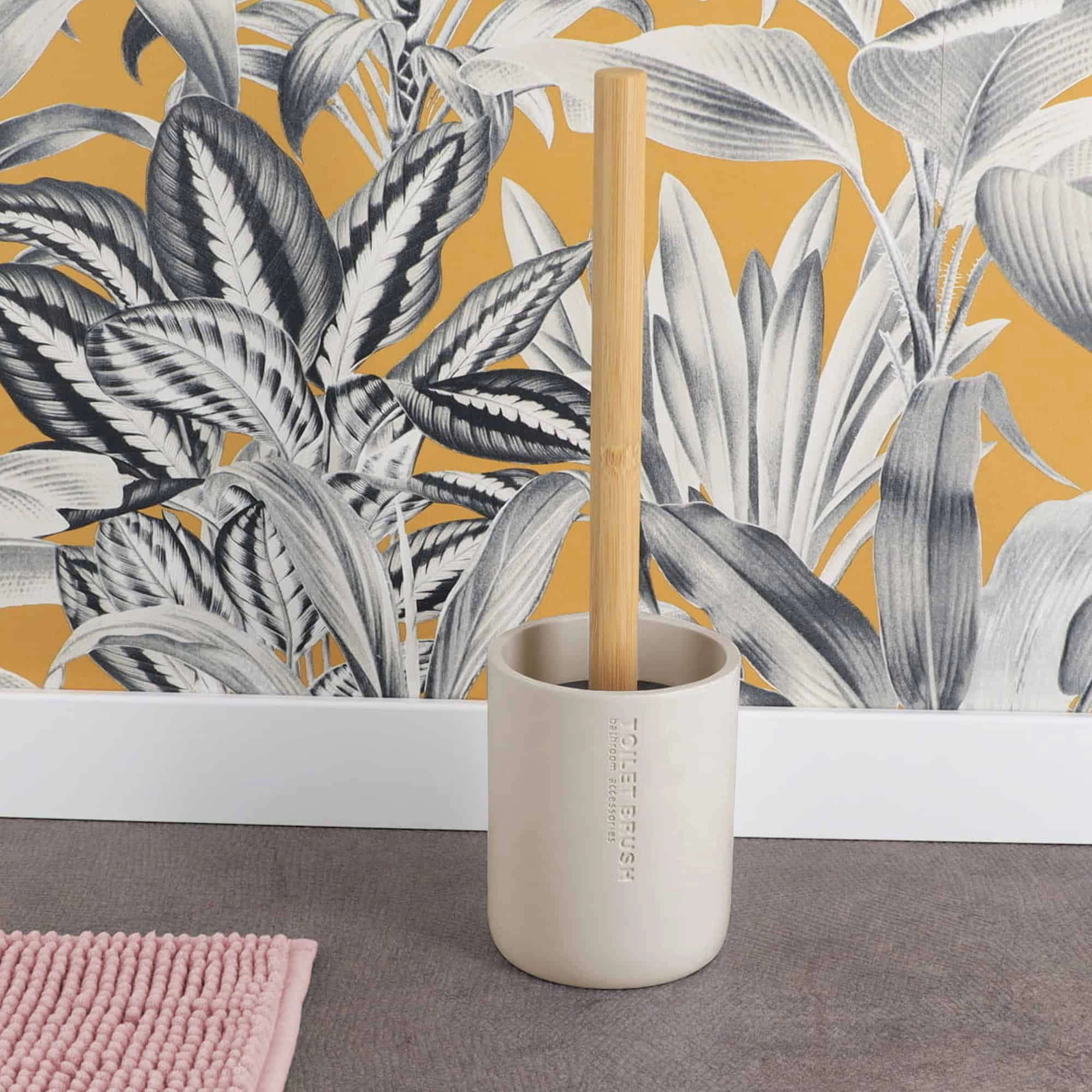 Evideco French Home Goods Willis Toilet Brush Set - Matte Polyresin Cup with Bamboo Handle
