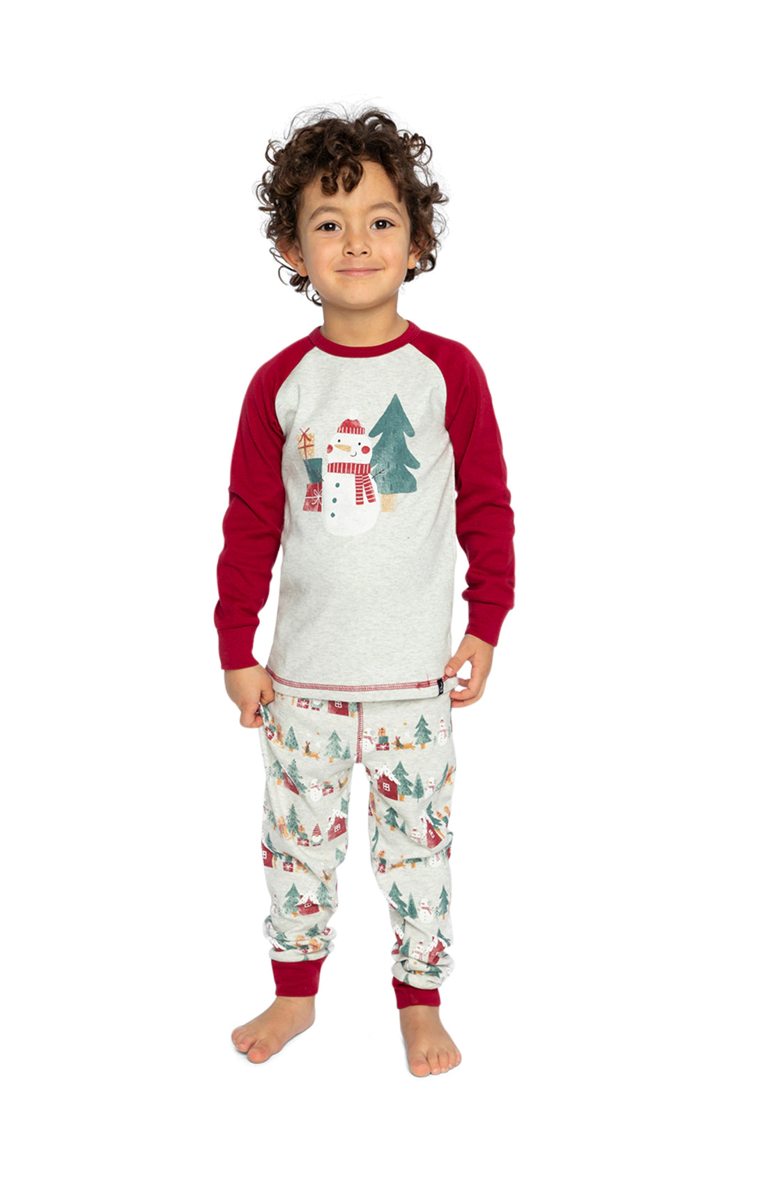Deux par Unisex Organic Cotton Two Piece Christmas Print Pajama Top and Pants Set