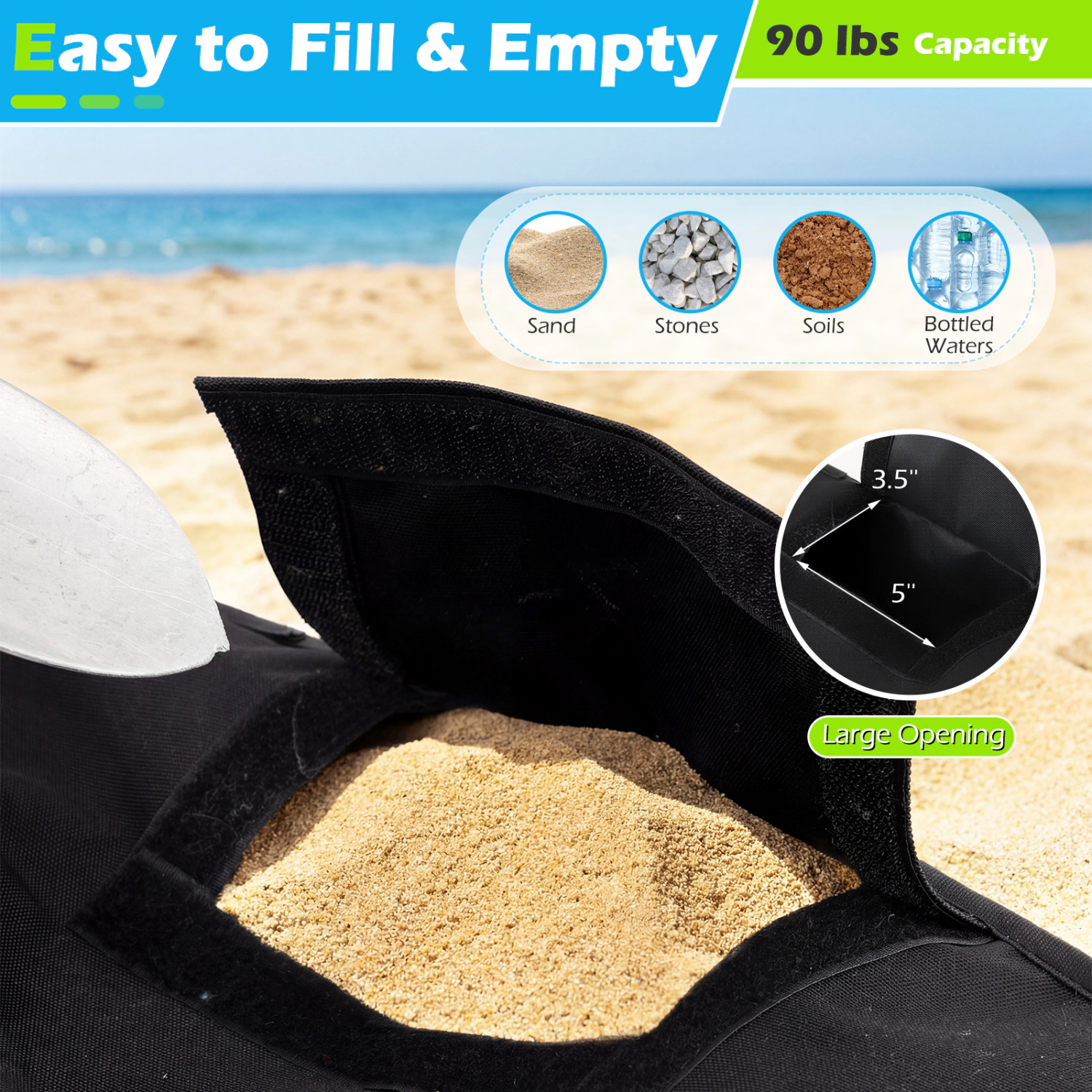 Slickblue Outdoor Umbrella Sandbag Weights 2 Pack 90 lb Fill Capacity Offset Cantilever Support