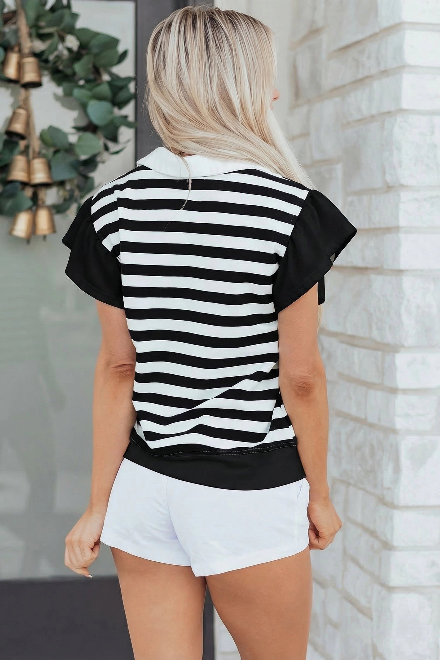 Threaded Pear Lilith Ruffled Short Sleeve Blouse
