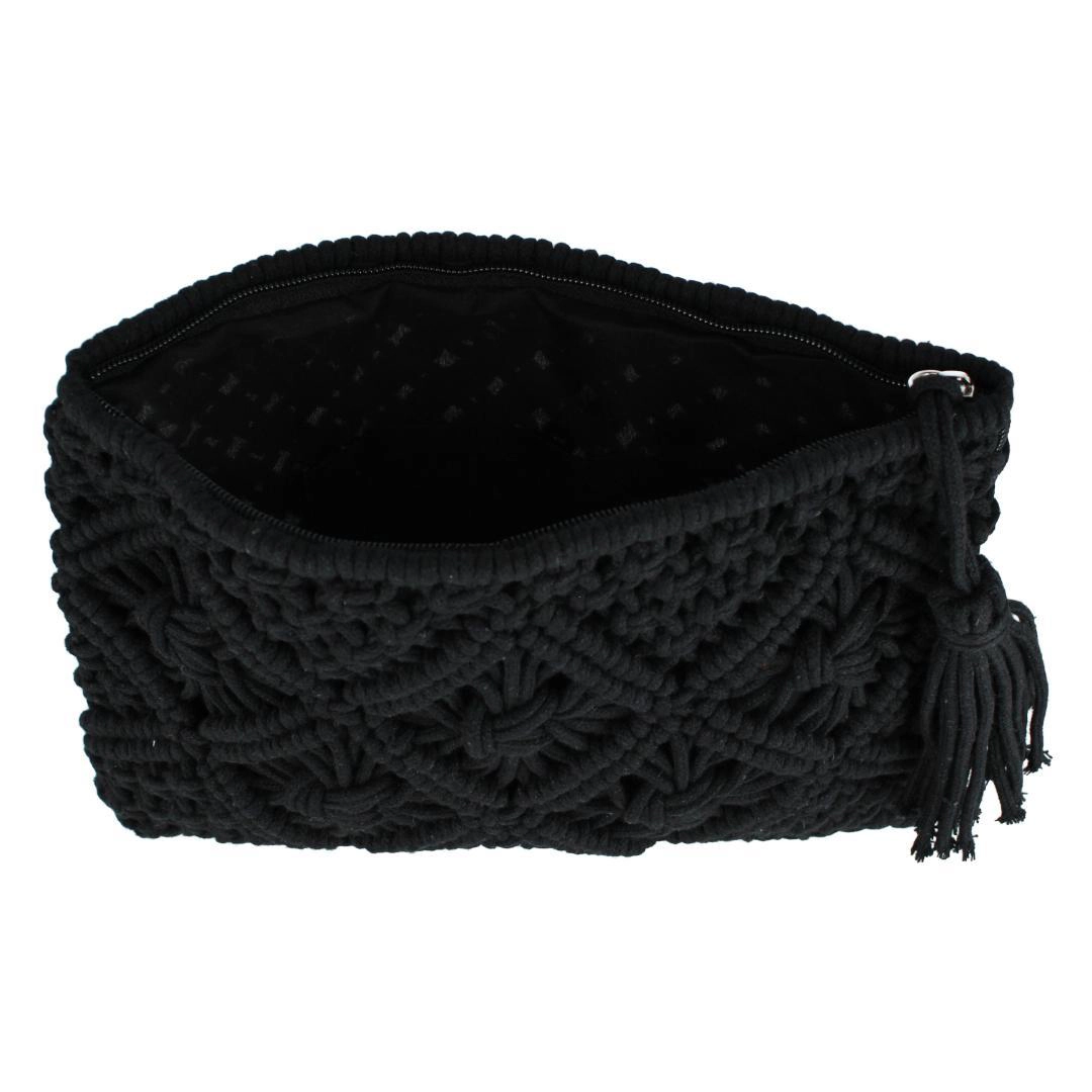 CTM Women's Crochet Clutch Tassel Handbag
