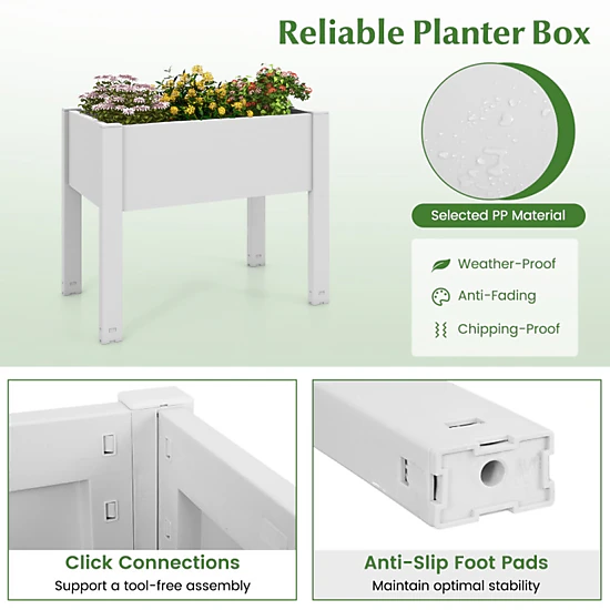 SUGIFT 53L Self-Watering Raised Bed Grow Box Planter Box Stand 66-lb Capacity 30 x 18 x 24 in Coffee/Greyish-white 1-Pc