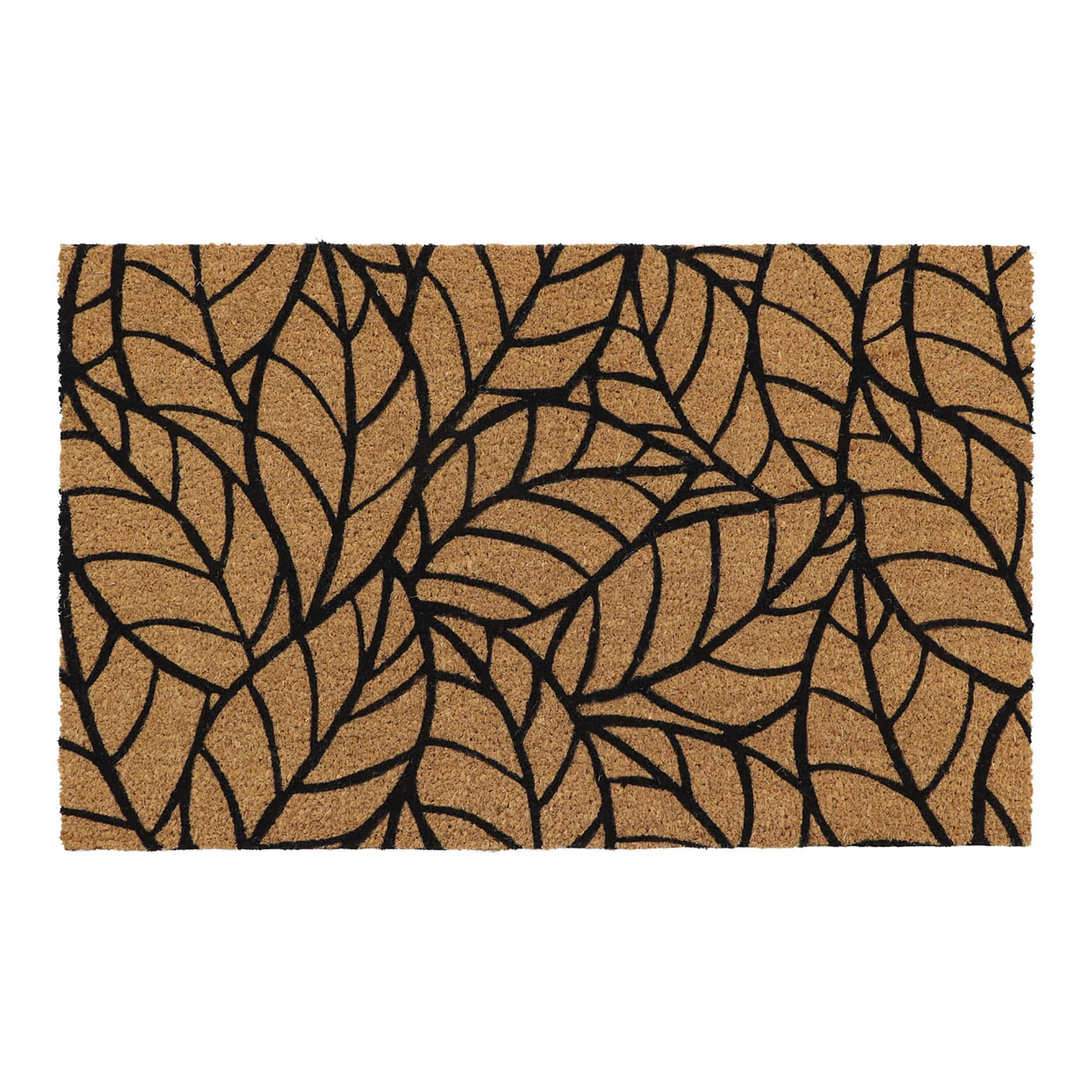 Evideco French Home Goods Natural and Black Leaf Coir Doormat 30 x 18 Inches