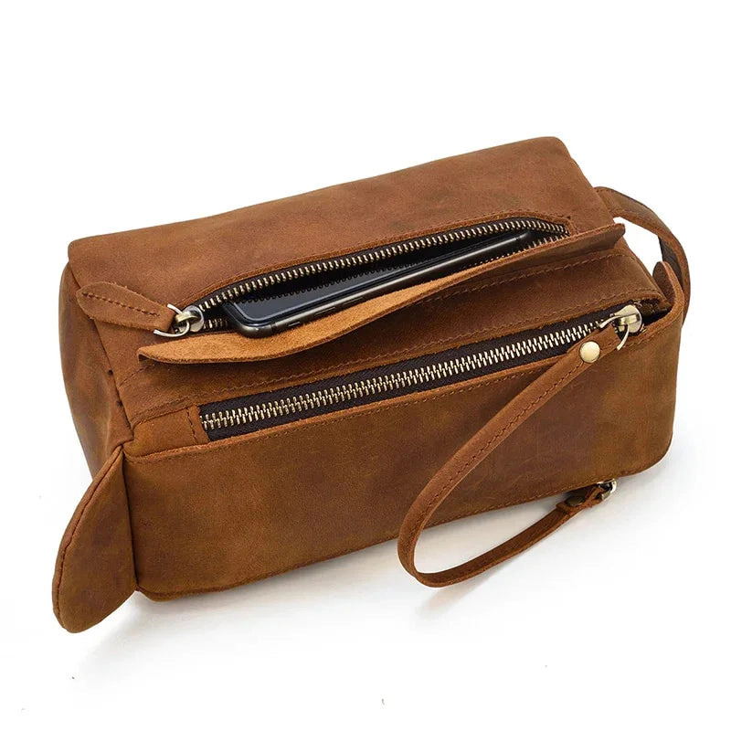 Steel Horse Leather Unisex Dado Leather Dopp Kit | Handmade Leather Toiletry Bag