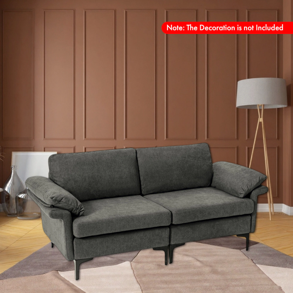 Hivvago Contemporary Fabric Loveseat with Metal Legs and Matching Armrest Cushions
