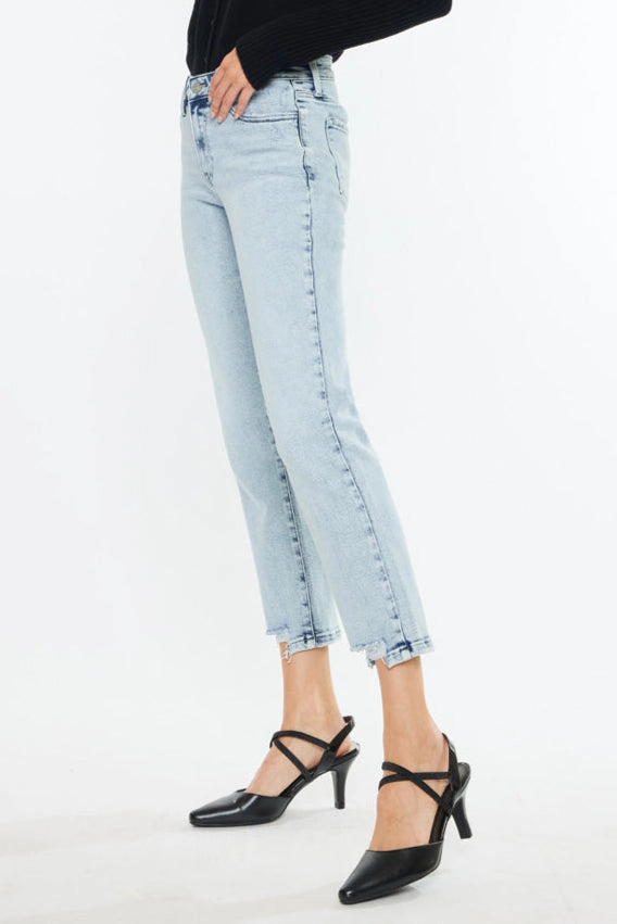 KanCan Women's Essentials Mid Rise Crop Straight Jeans Pam