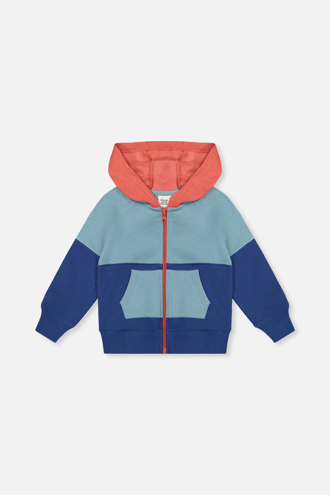 Deux par Boys Full Zip Hooded Colorblock Fleece Jacket with Front Pockets