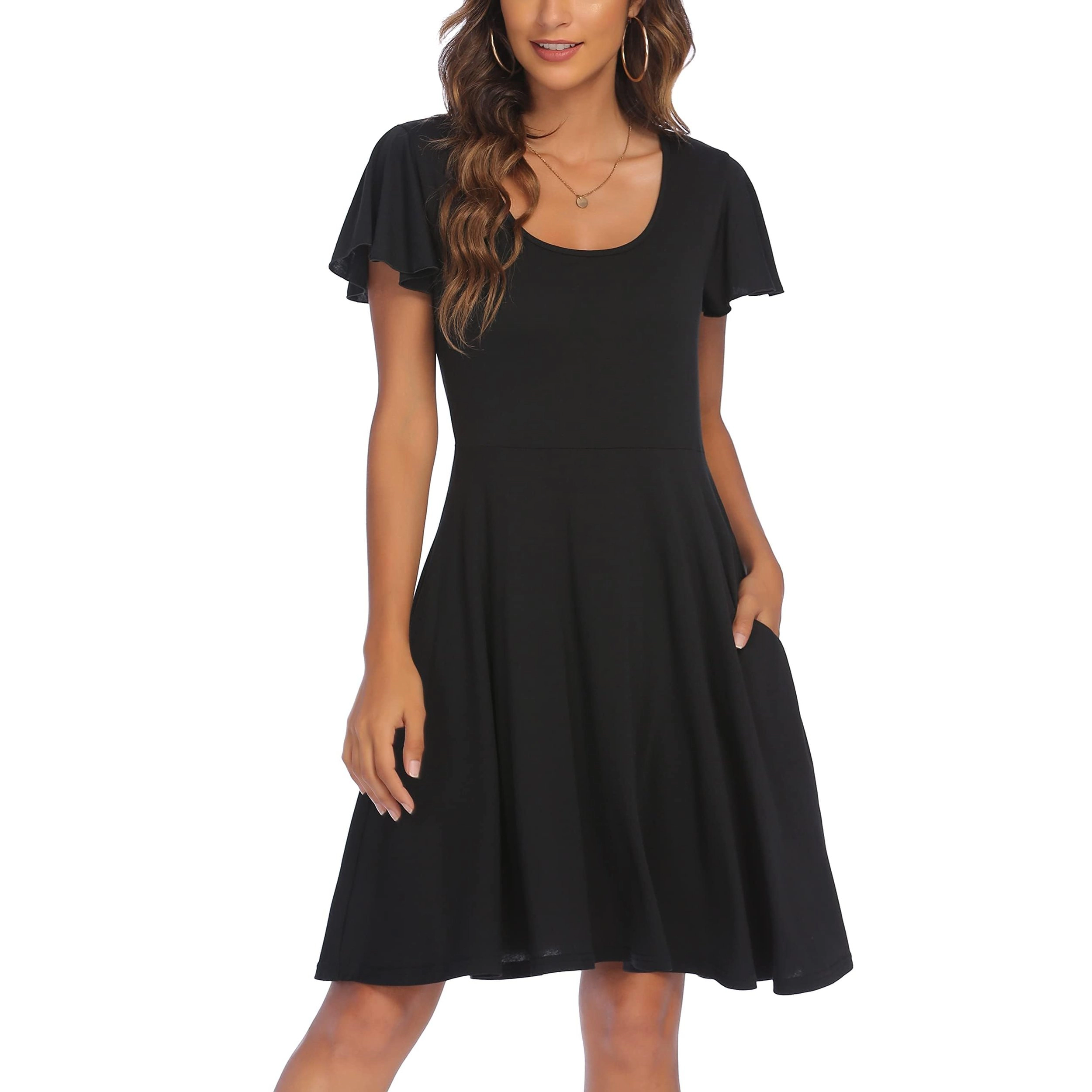Zeagoo Women's Scoop Neck Short Sleeve Knee Length Dress