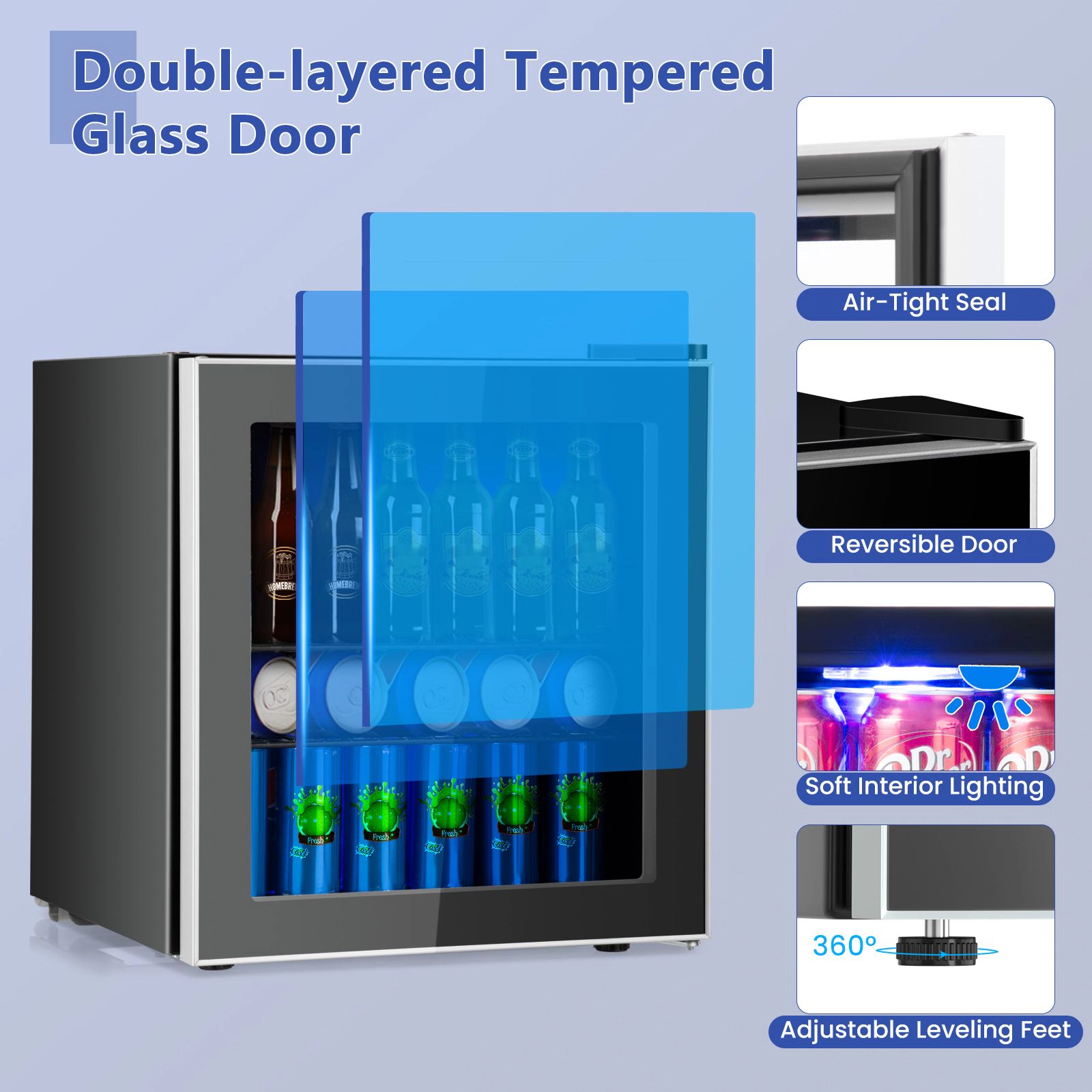 SlickBlue 1.6 Cu Ft Beverage Refrigerator, 60 Can Mini Fridge