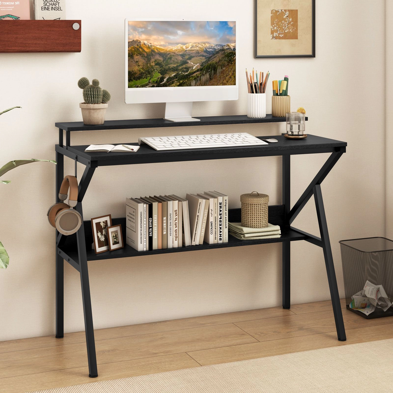SlickBlue Space Saving Computer Desk with Monitor Stand and Hook