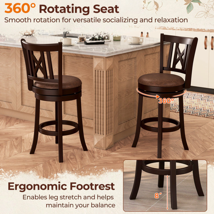 Hivvago Swivel Counter Stools with Decorative Open Back and Comfortable Footrest - Set of 2