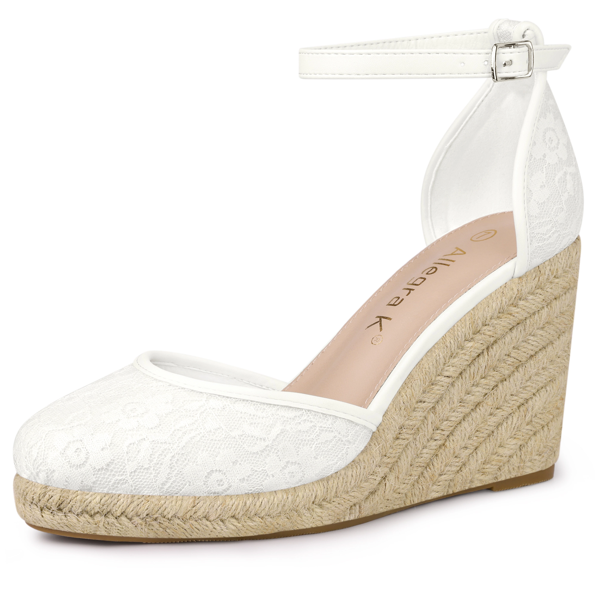 BLISSFUL STEP Women's Closed Toe Lace Espadrille Platform Wedge Heels Sandals