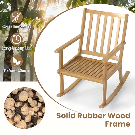Hivvago Solid Rubberwood Rocking Chair with Cushioned Padded Seat
