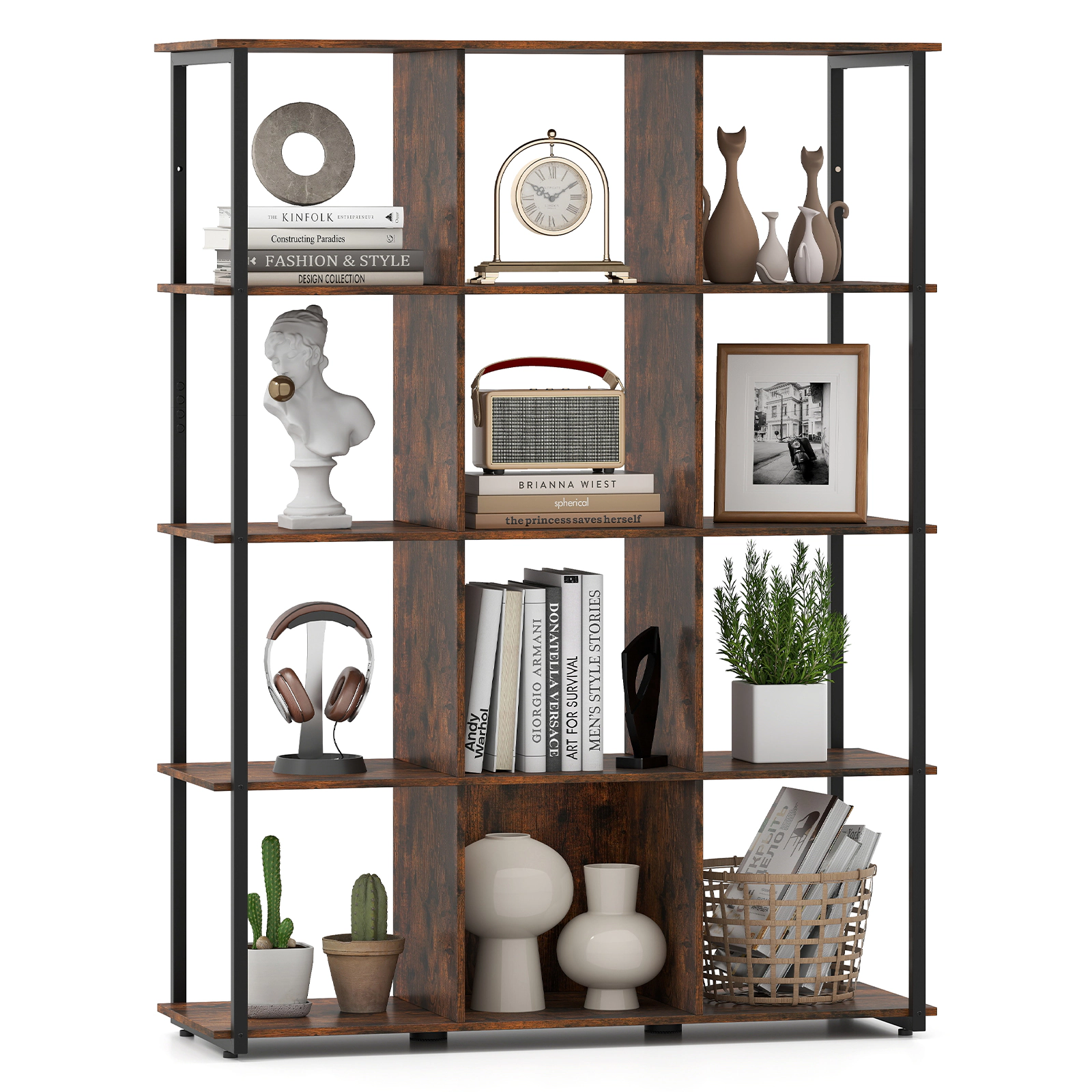 LJG 12-Cube Bookcase with 2 Anti-Tipping Kits for Living Room