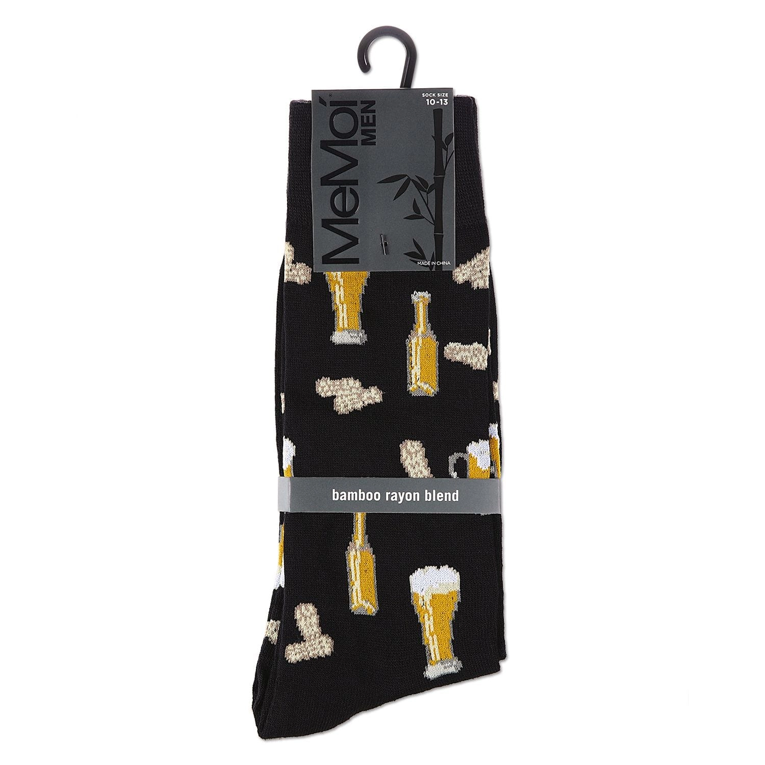 MeMoi Happy Hour Beer and Peanuts Bamboo Blend Men's Crew Socks