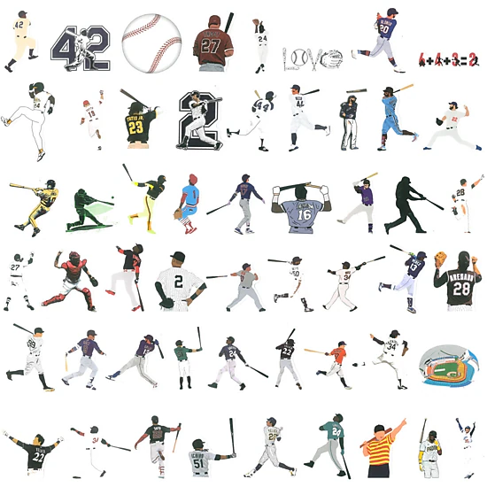 Wrapables Waterproof Vinyl Stickers for Water Bottles, Laptop, Phones, Decals for Teens, 100pcs, Baseball