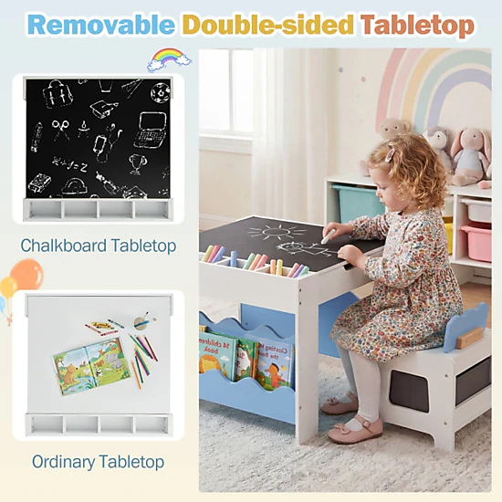 SUGIFT Double-Sided Tabletop Kids Multi-Purpose Activity Table and 2 Chairs Set