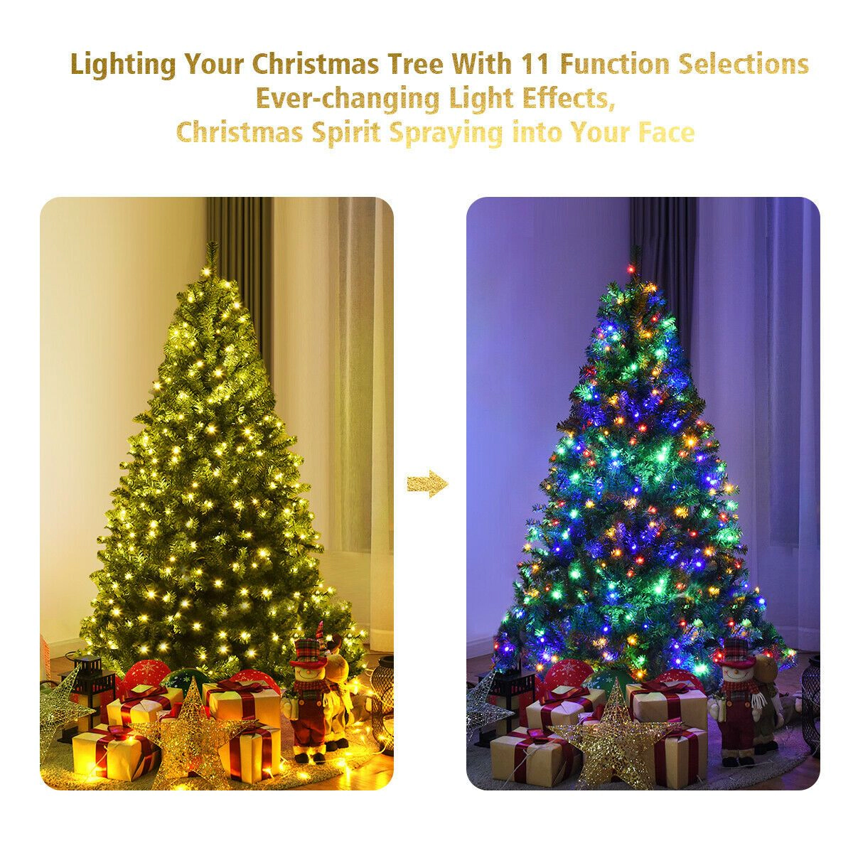SlickBlue Pre-Lit Artificial Christmas Tree with Multi-Color LED Lights & PVC Branches