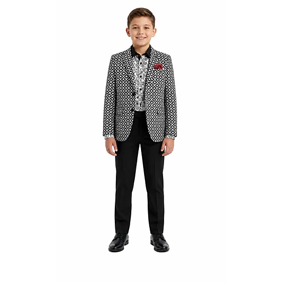 Elie Balleh Boys Slim Fit Stamp Boucle Blazer