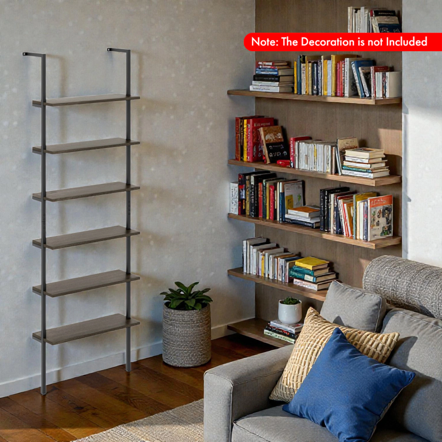 Hivvago Wall Mounted 6-Tier Industrial Ladder Storage Bookcase