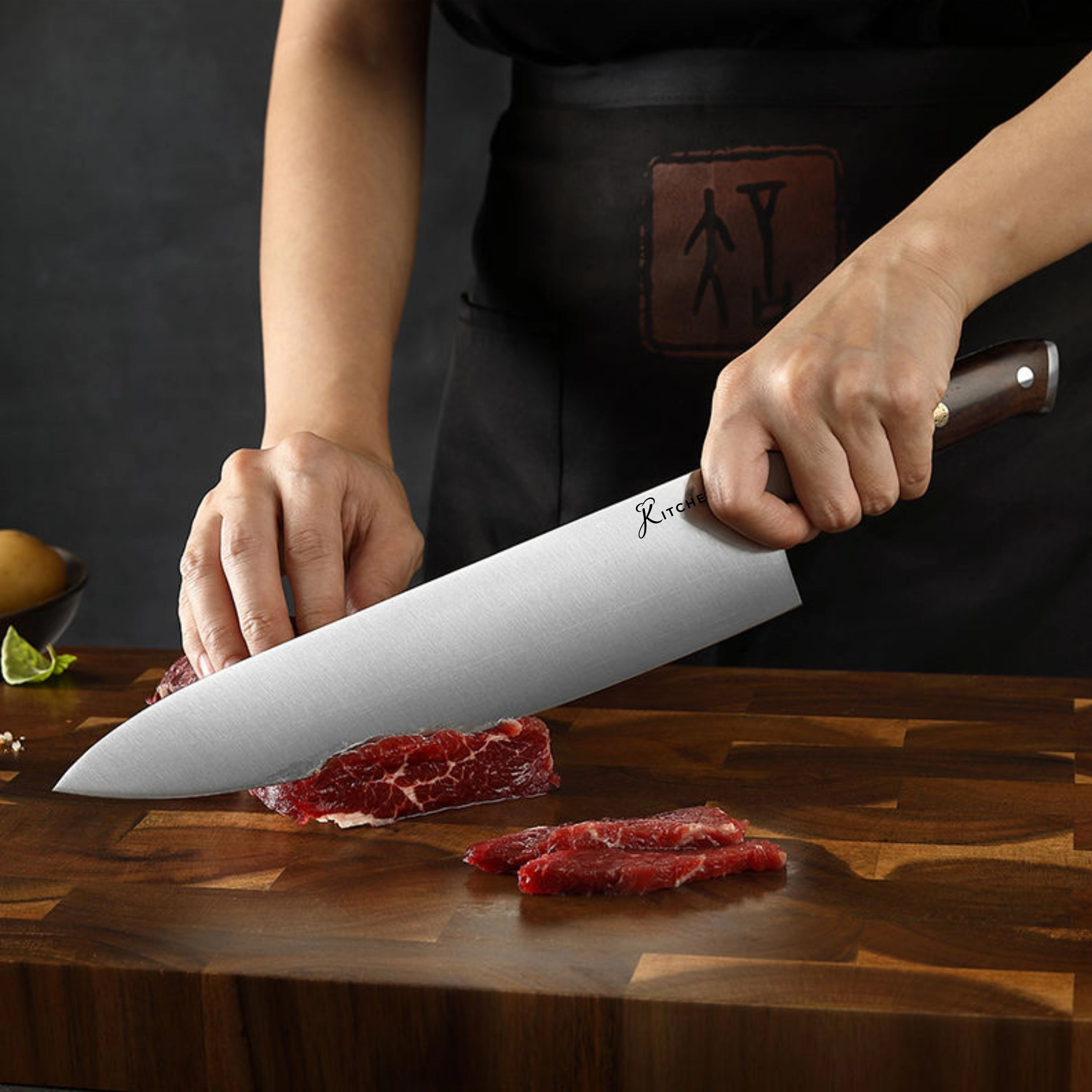 Kitcheniva 10-Inch German Stainless Steel Chefs Knife With Ebony Wood Handle