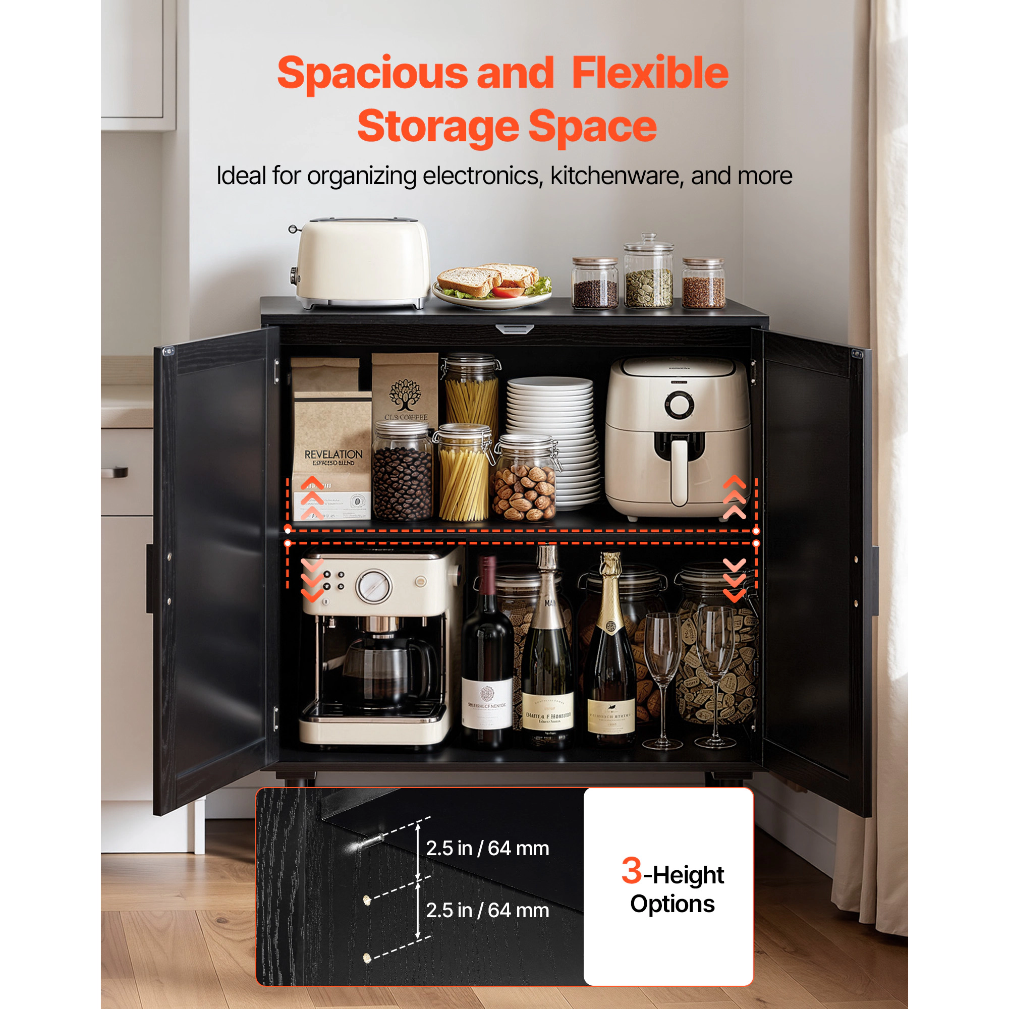 HONGGE Rattan Cabinet Rattan Storage Cabinet with 2 Magnetic Doors and Adjustable Shelves Accent Sideboard Buffet with