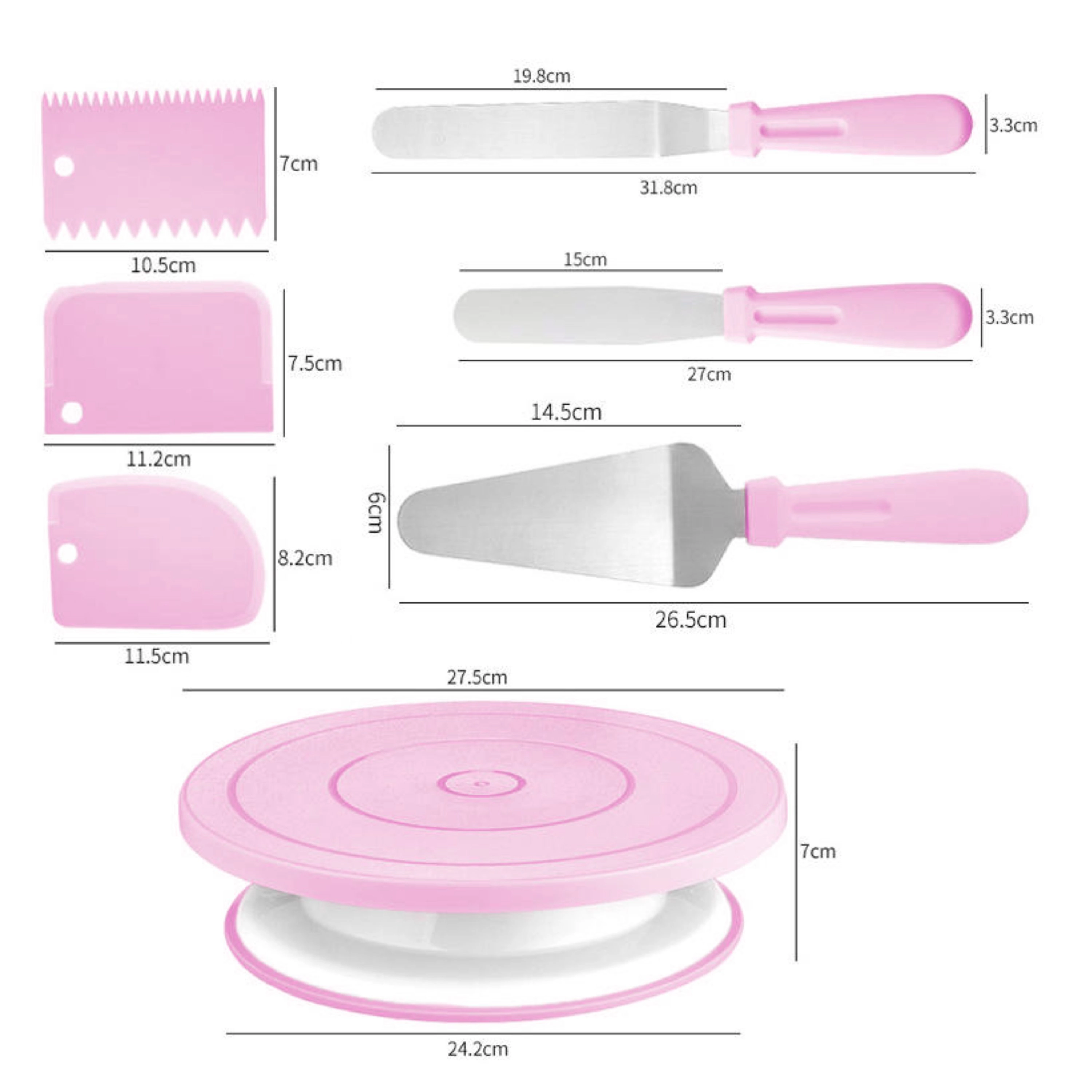 Kitcheniva 7-Piece Set, 10.8 Inch Plastic Revolving Cake Turntable Stand With Cake Decorating Kits