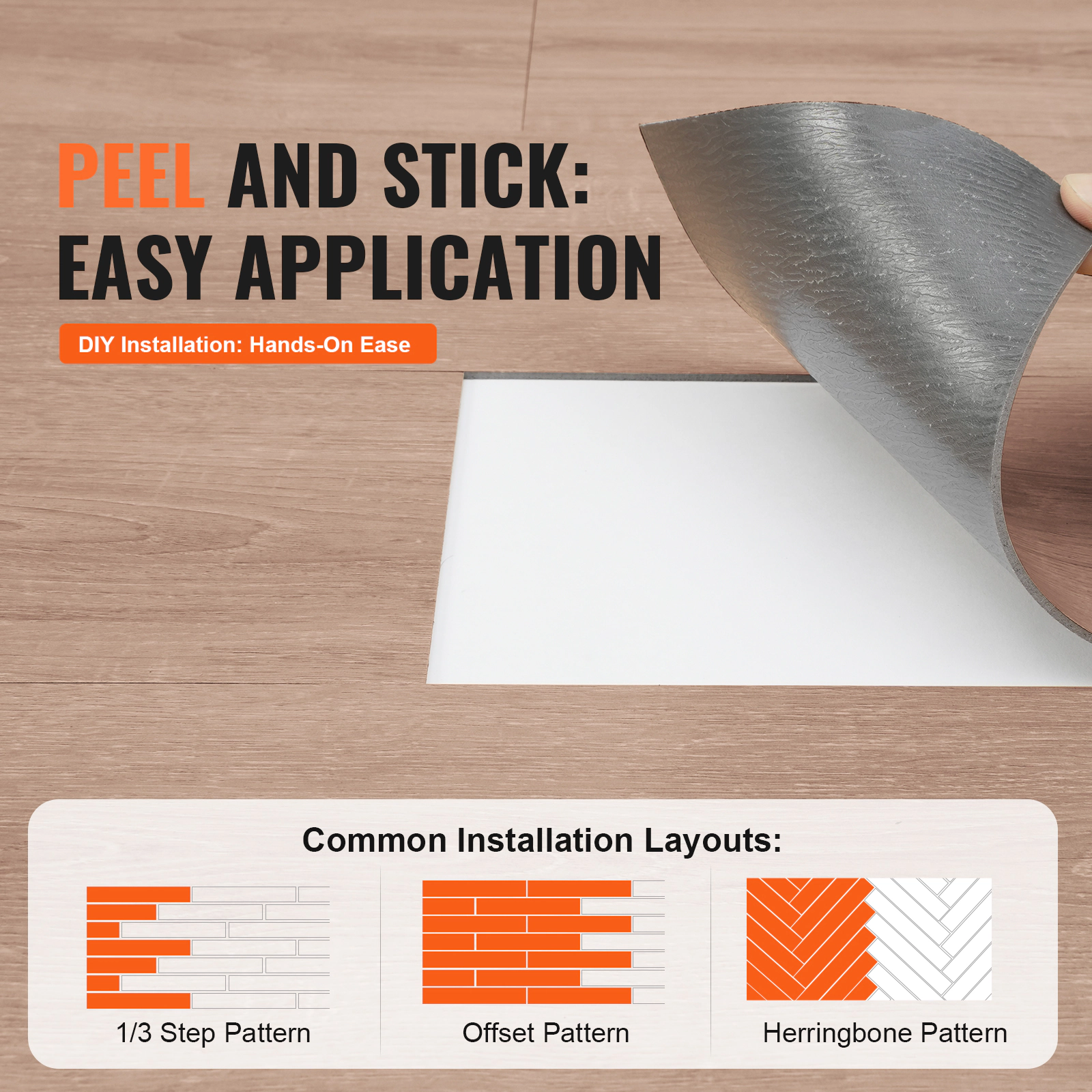 HONGGE Self Adhesive Vinyl Floor Tiles Peel & Stick Wood Grain DIY Flooring for Kitchen Dining Room Bedrooms &