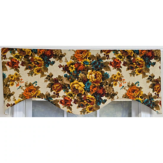 RLF Home 100% Cotton Bountiful Cornice  Fully lined Windows Rod Pocket Valance 50" x 17"  Multi