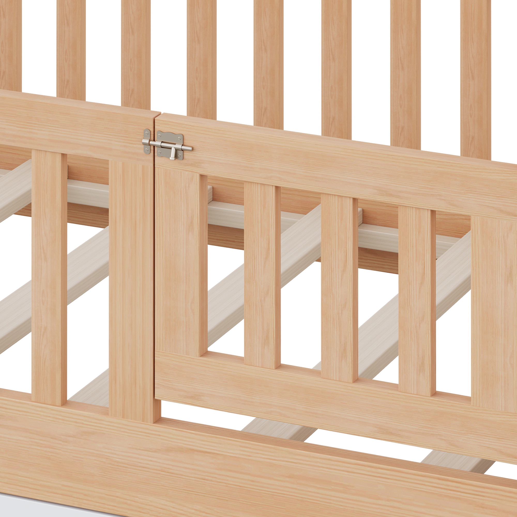 Flynama Toddler Playhouse Bed with Storage, Safety Gate & Lift-Top Chest, Natural & White