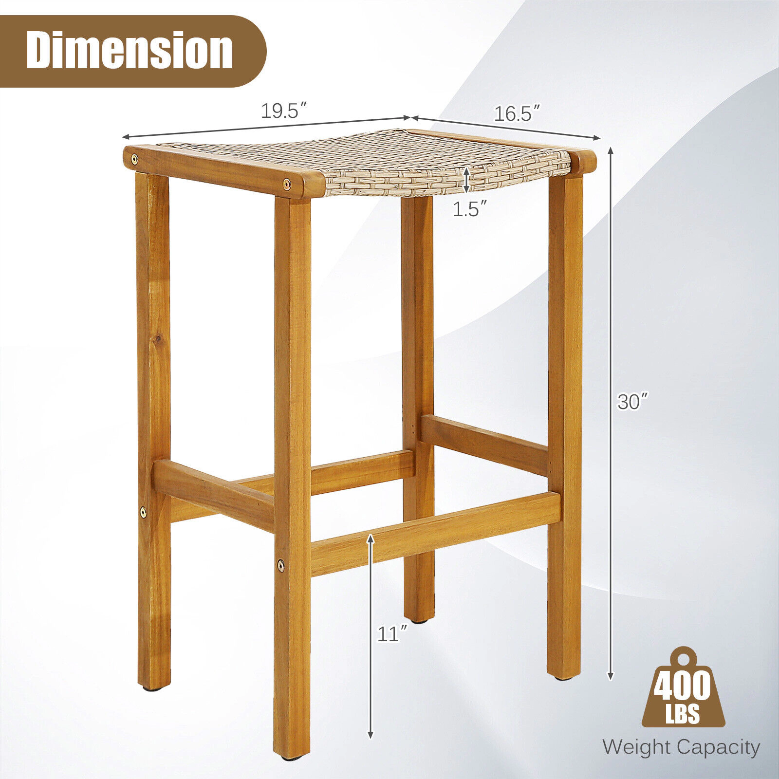 SUGIFT Patio Bar Stools 400-lb Capacity 30-in Tall Fits 39.5-47 in Bar Tables Light Brown and Teak
