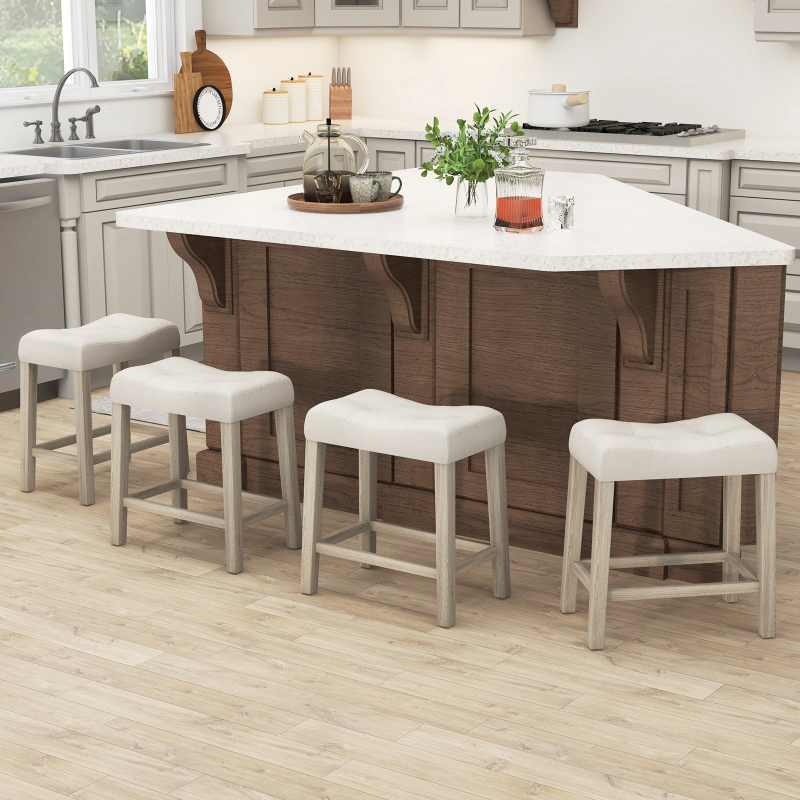 Glintex 4-Piece 24-Inch Curved Saddle Counter Stool Set with 4.5-Inch Cushion