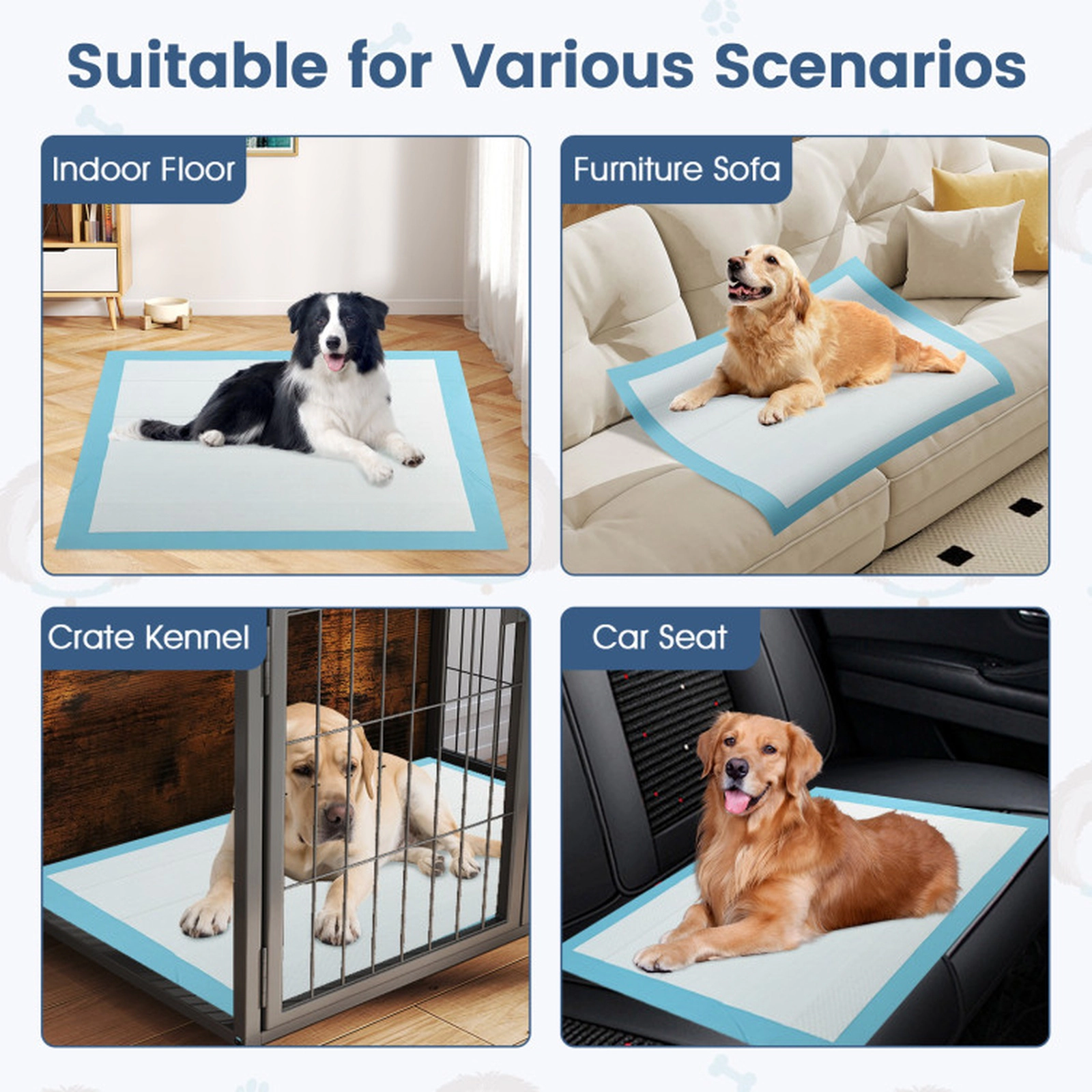 SUGIFT Blue Disposable Dog Pee Pads with 6-Layer Absorbent Core and PE Backing 36-in W 36-in D 100 Count Pack