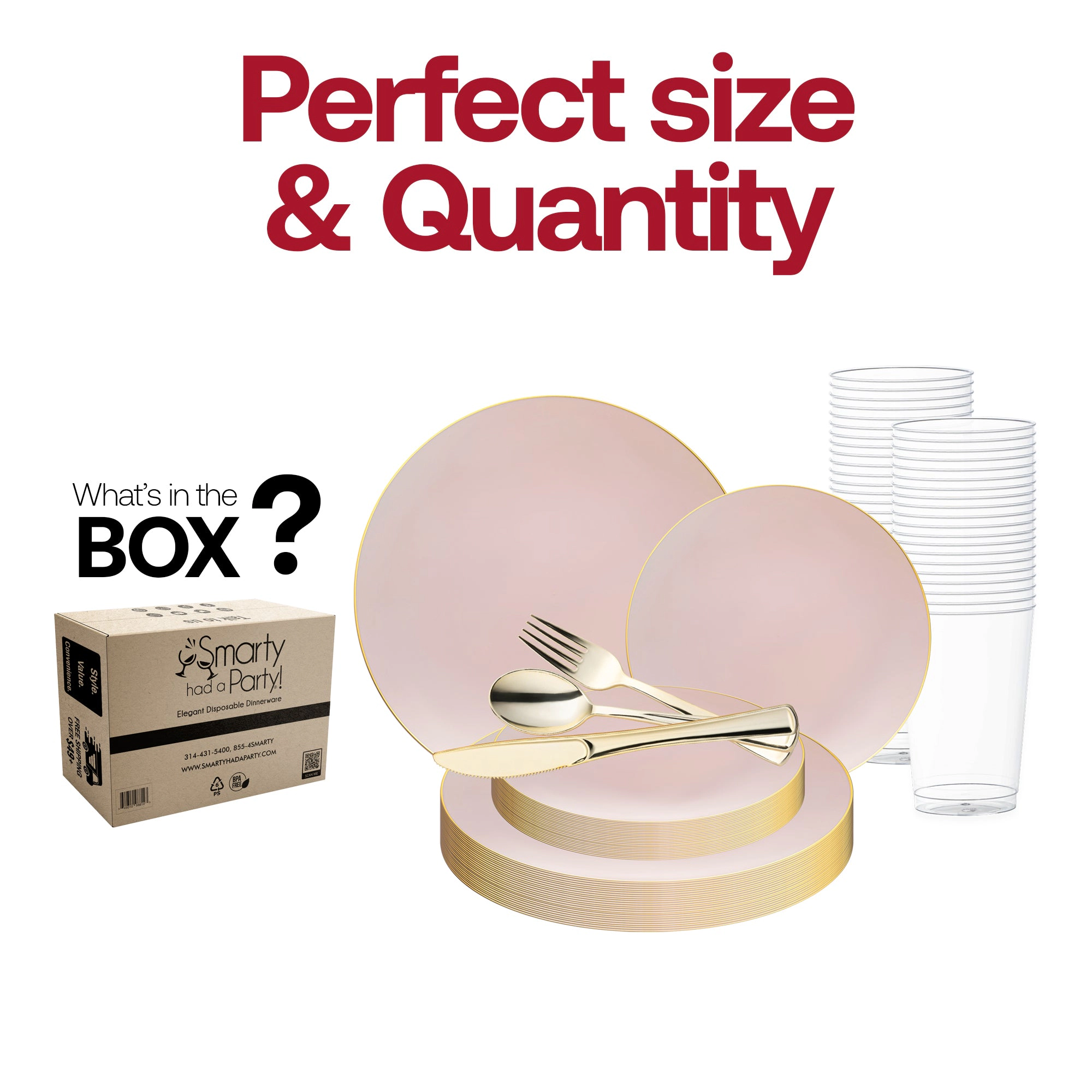 Smarty Had A Party Pink with Gold Organic Round Disposable Plastic Wedding Value Set