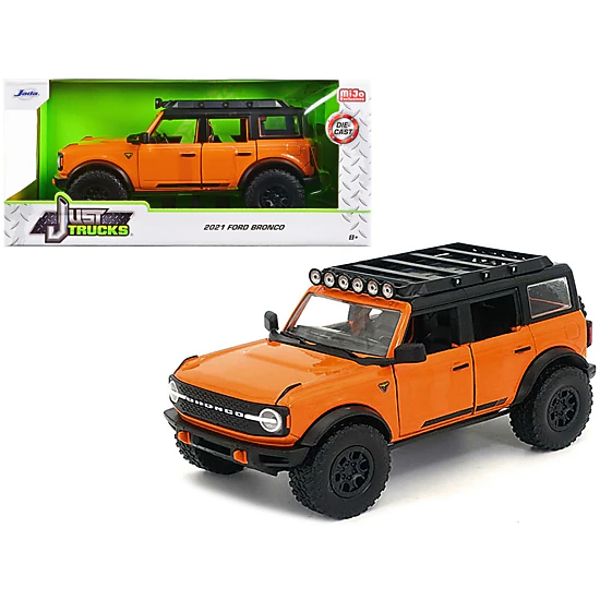 Jada Collectible 2021 Ford Bronco Orange With Black Stripes And Roof Rack "Just Trucks" Series 1/24 Diecast Model Car