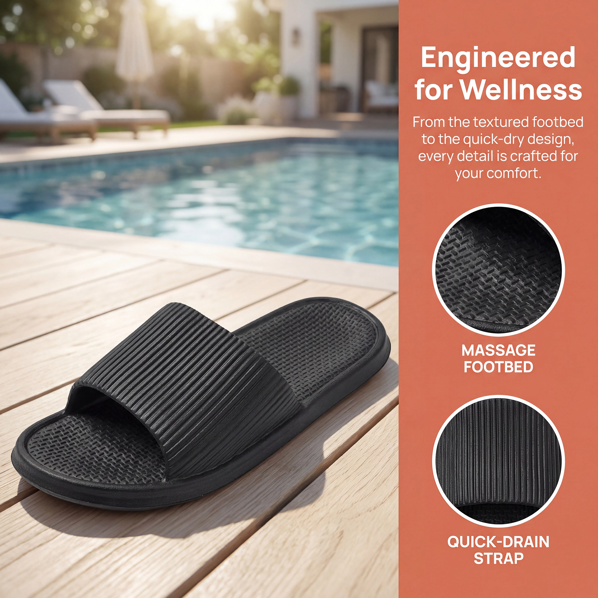 BLISSFUL STEP Women Quick Drying Cushioned Sole Bathroom Slides Slippers