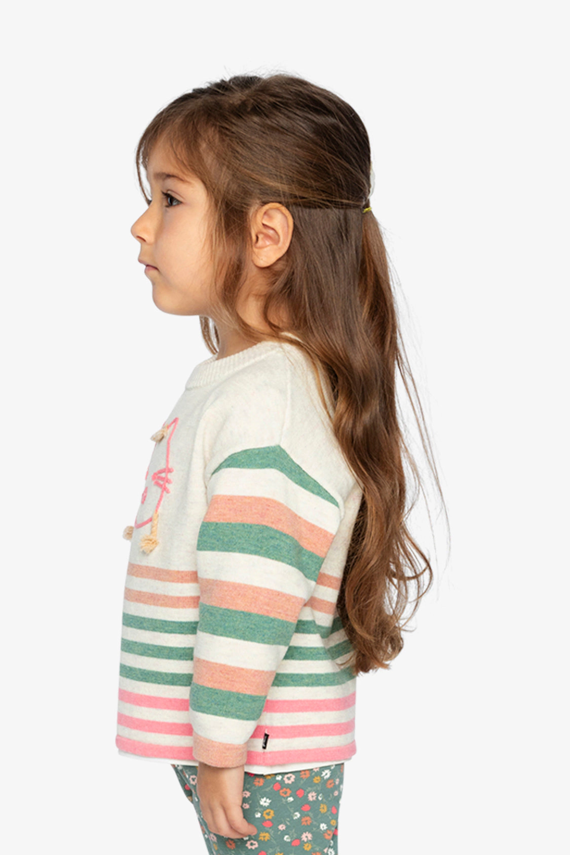 Deux par Girls Cat Appliqué Striped Knitted Sweater