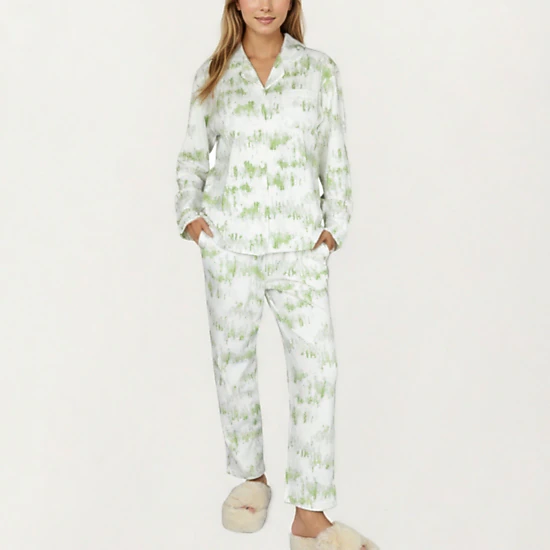 Anna-Kaci Women's 2-Piece Built-In Chest Pads Top and Relaxed Fit Pants Pajama Set with Brushstroke Print