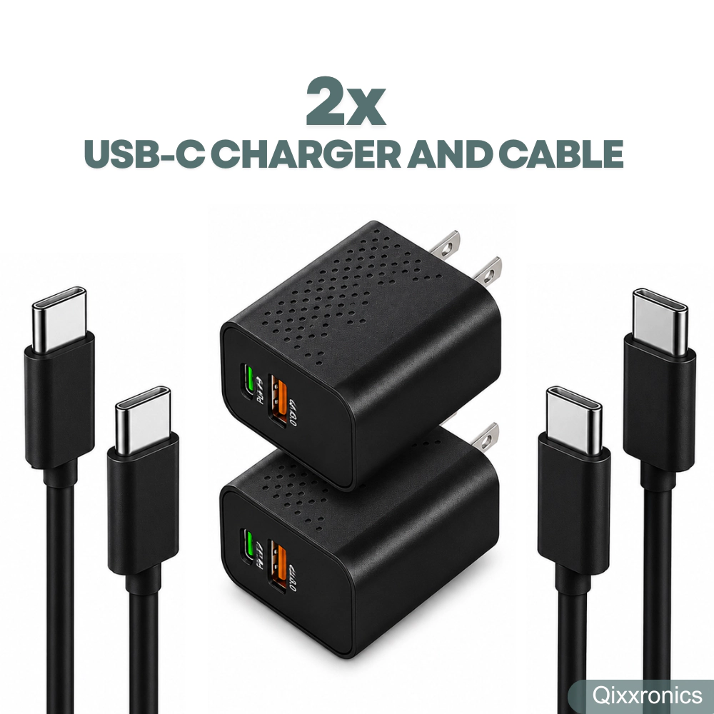 Qixxronics 35W USB C Super Fast Charger, (2-Pack) USB-C 6Ft Cable for Samsung Galaxy, iPhone 17 16 15, iPad, Pixels
