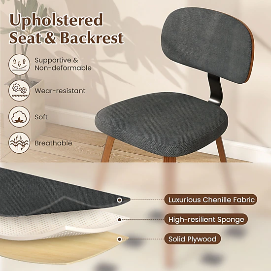 LJG Chenille Fabric Upholstered Wooden Kitchen Chairs Set of 2