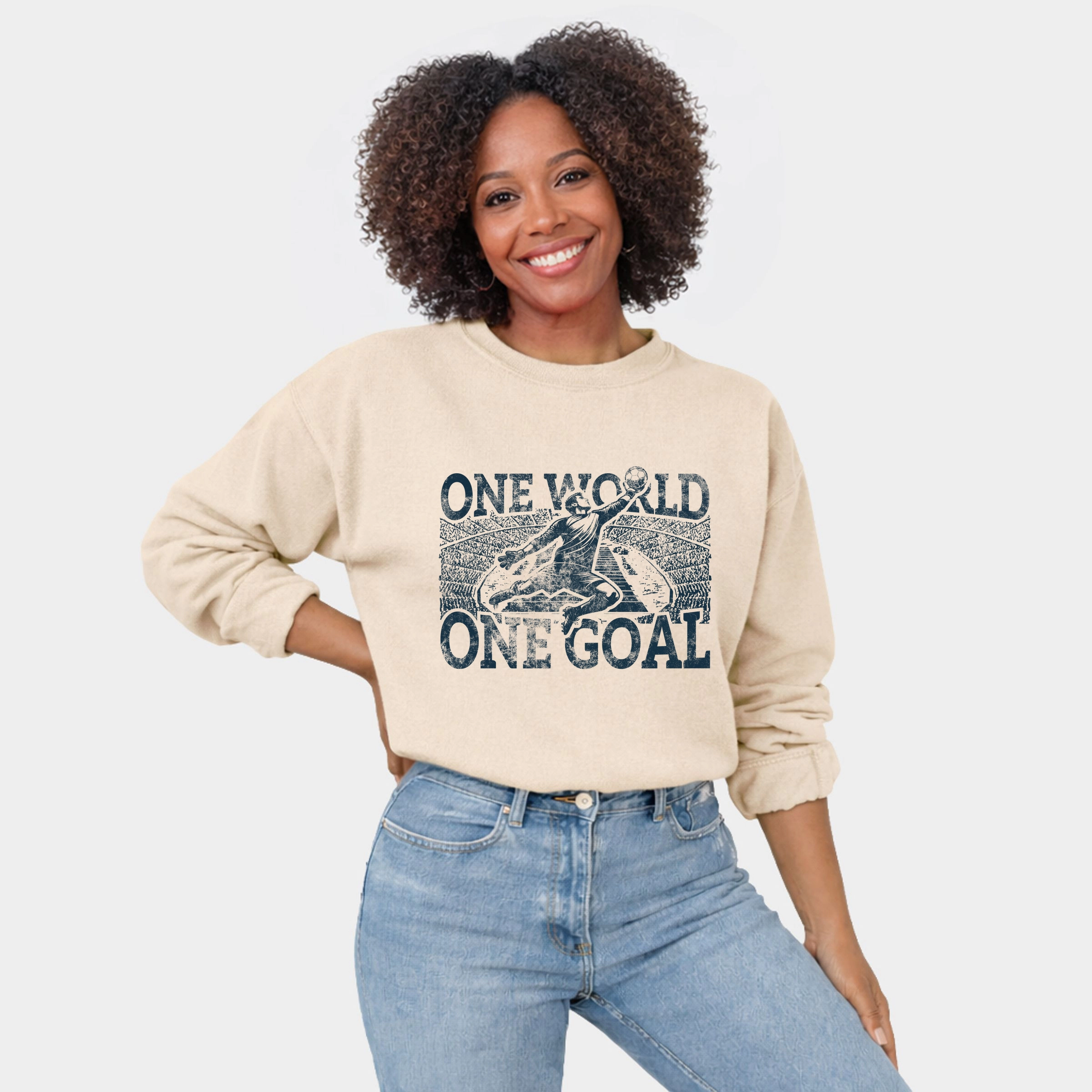 Simply Sage Market - One World, Goal Soccer  Women's Graphic Sweatshirt