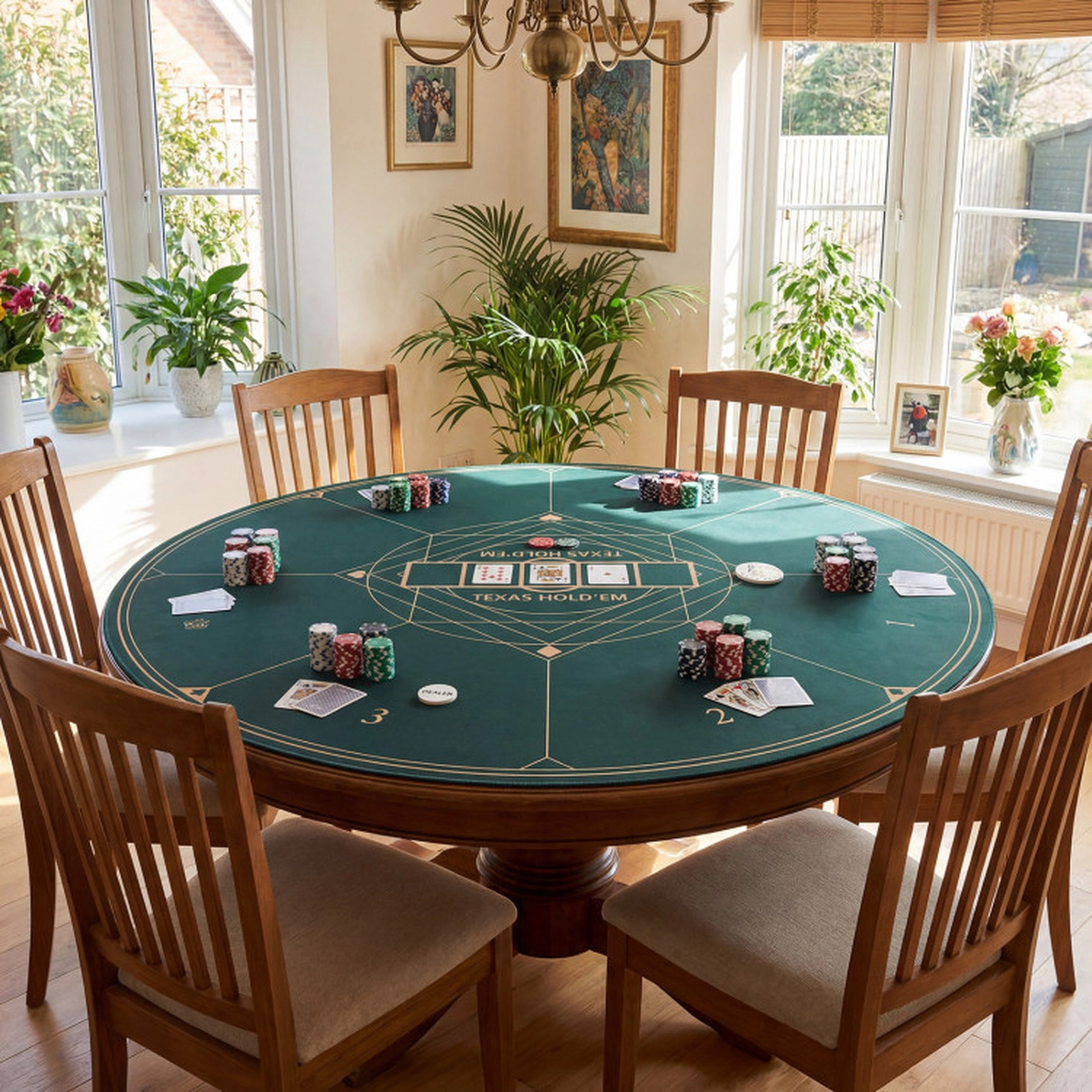 SUGIFT 55-in Round Poker Mat for Texas Hold'em with Anti-Slip Rubber Base and Lightweight Carrying Bag