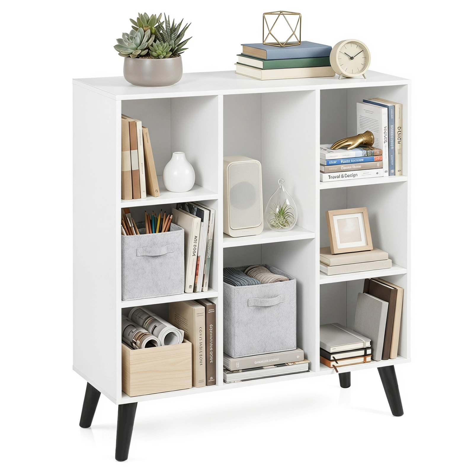 SUGIFT 8-Cube White Bookcase with Raised Splayed Legs 32-in W 12-in D 37.5-in H 220-lb Total Capacity
