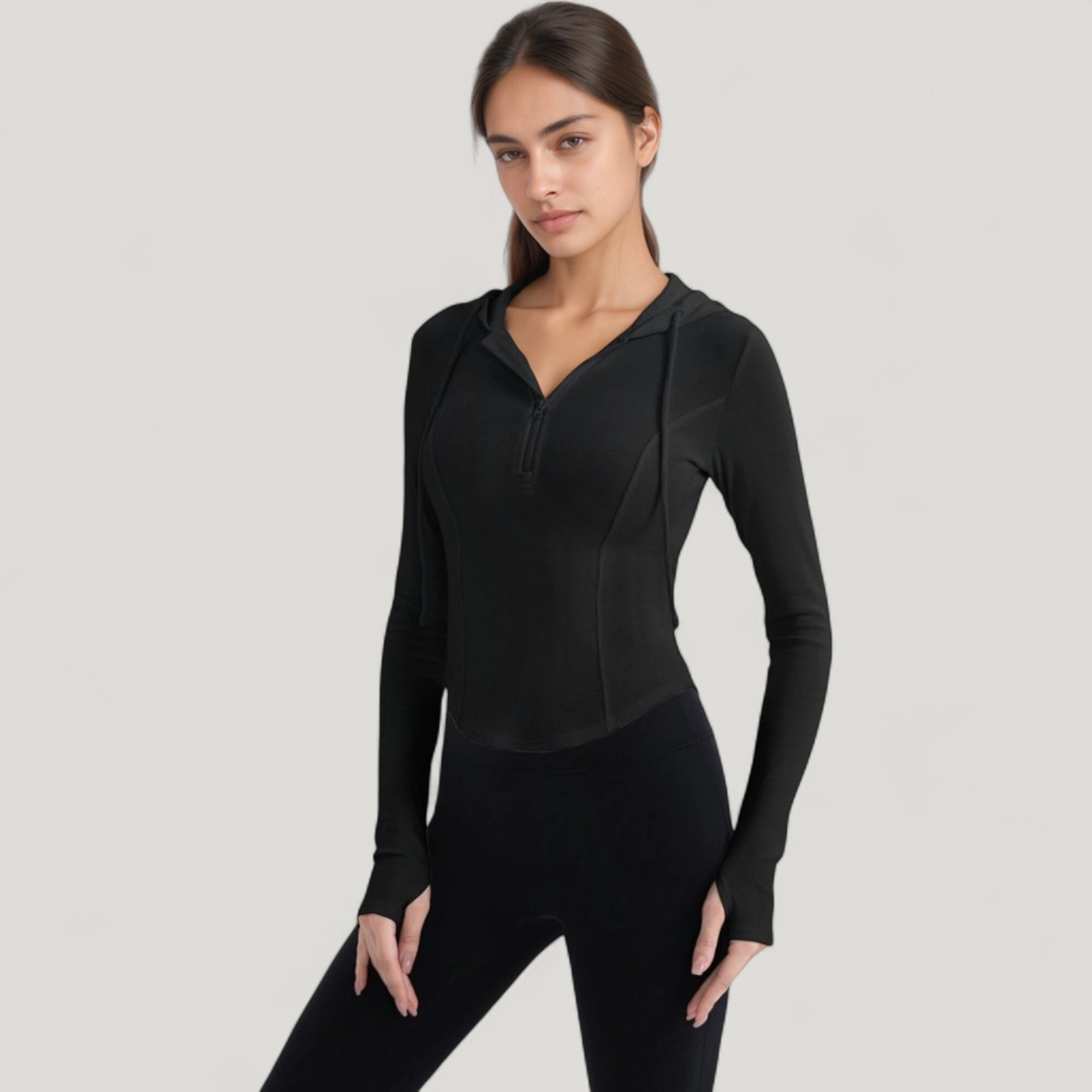 Anna-Kaci Women's Long Sleeve Pullover Hoodie Top with Half-Zip Front and Thumbhole Cuffs