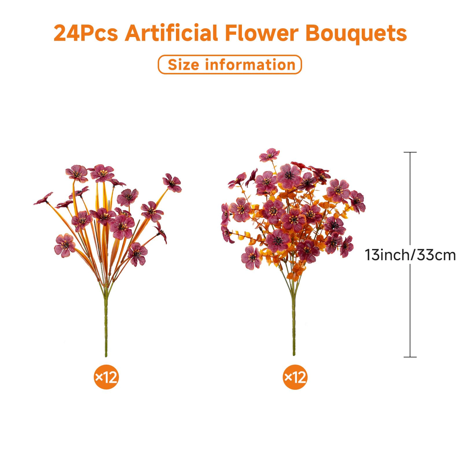 PUPWE 48 Artificial Fall Flowers  Uv Resistant Faux Mums Porch